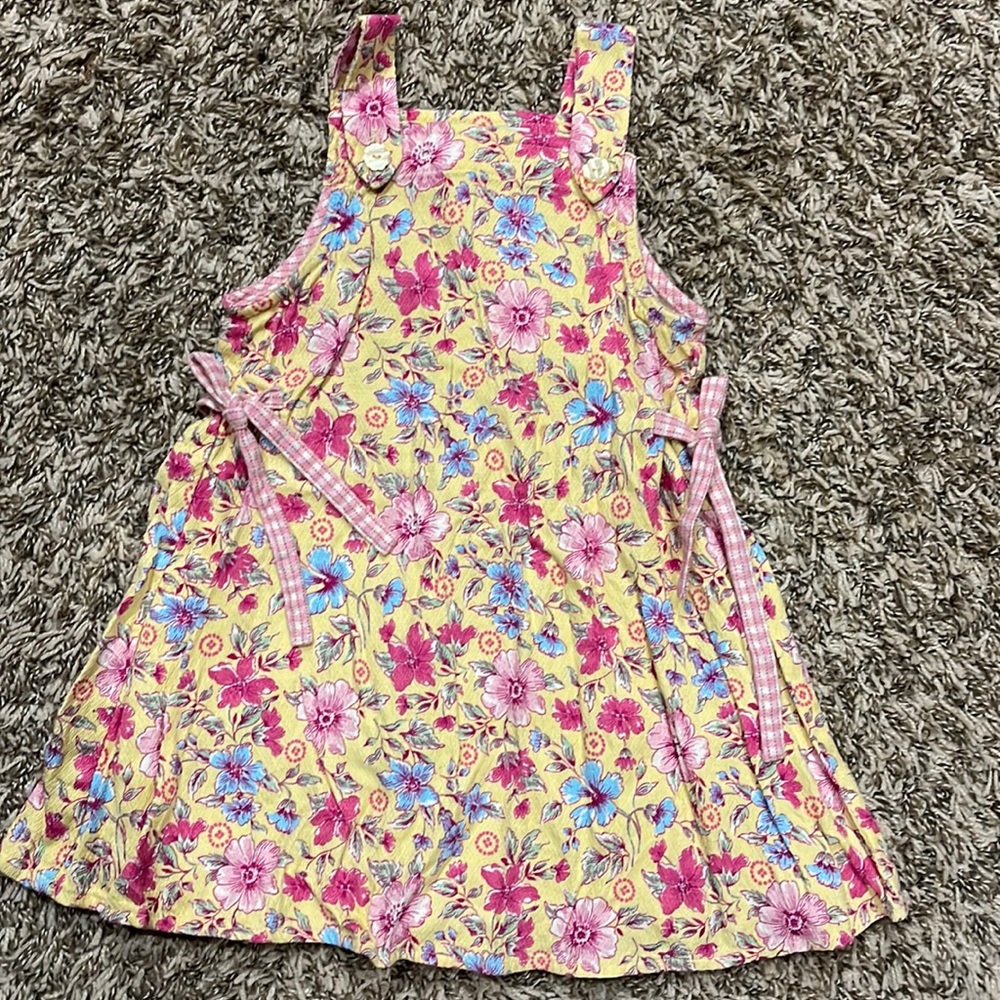 BABY LULU YELLOW FLORAL CORNFLOWER JUMPER DRESS BEAUTIFUL 2 2T EUC